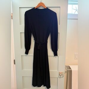 Nina Leonard Black Knit Wrap Tie Front Dress
